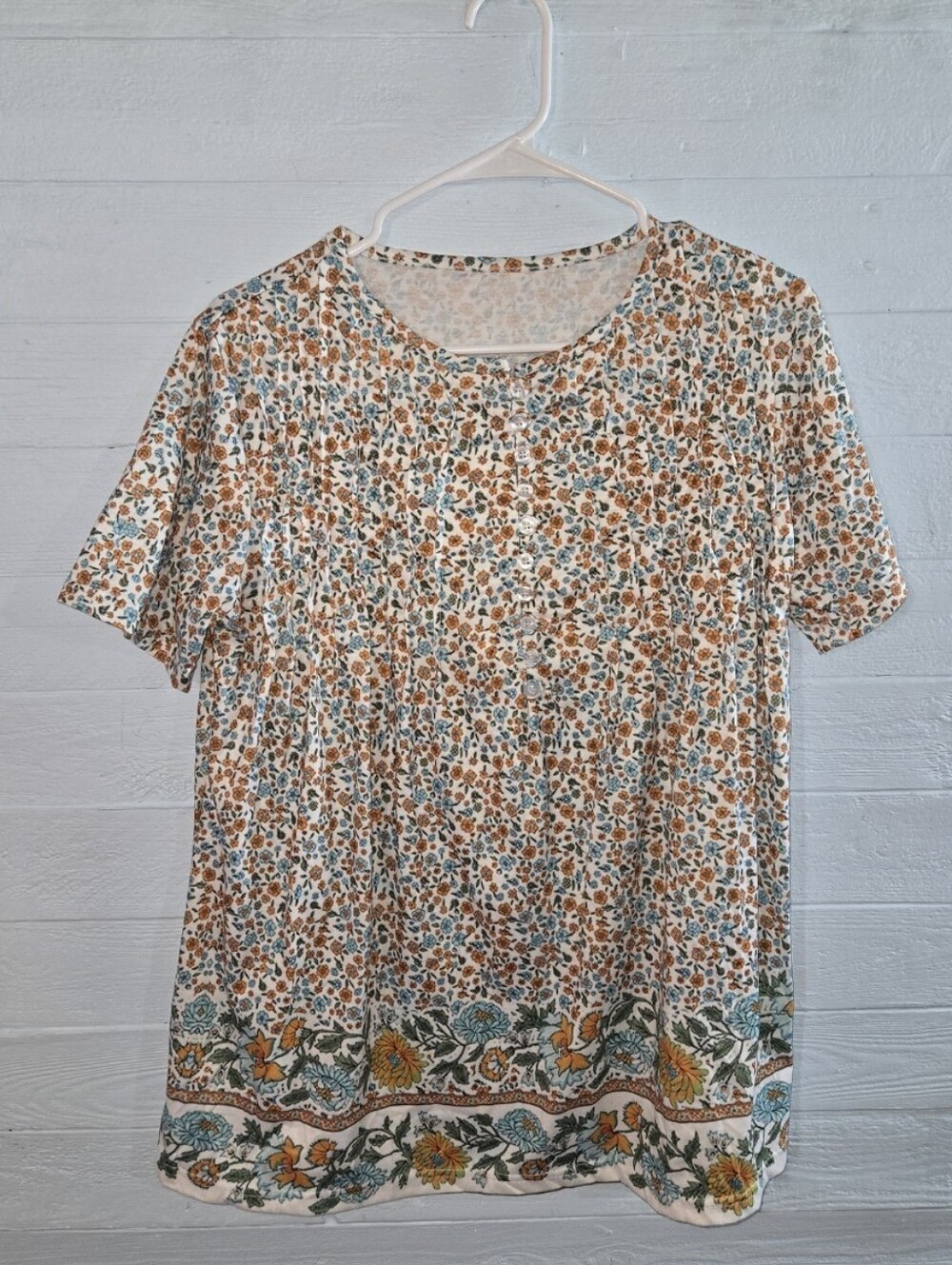 Retro Floral Earthcore Warm Autumn Cottagecore Boho-Chic Prairie Top SZ Large